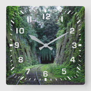 White Square Number with Railroad Tracks Wall Clock