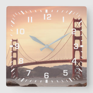 White Square Numbers / Golden Gate Bridge San Fran Wall Clock