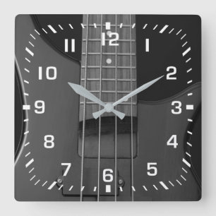White Square Numbers on Bass Guitar Wall Clock