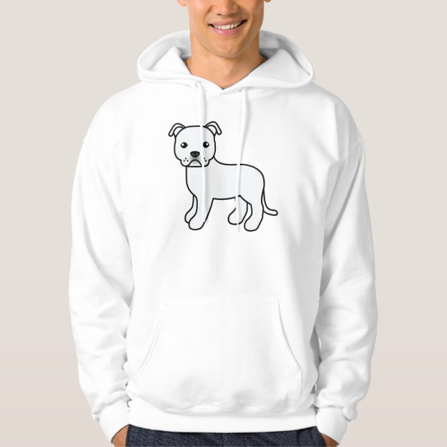 White Staffordshire Bull Terrier Cartoon Dog Hoodie (Front)