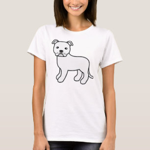 White Staffordshire Bull Terrier Cartoon Dog T-Shirt