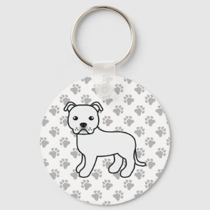 White Staffordshire Bull Terrier Cute Cartoon Dog Key Ring