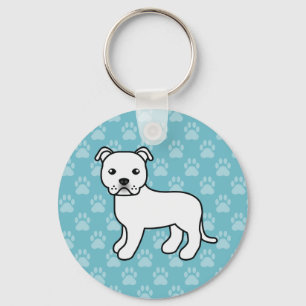 White Staffordshire Bull Terrier Dog Illustration Key Ring