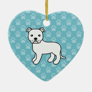 White Staffordshire Bull Terrier Dog On Blue Ceramic Tree Decoration