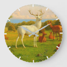 White Stag Deer In Open Field Nature Wildlife