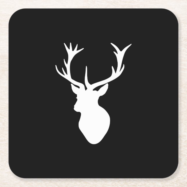 White Stag Head Square Paper Coaster (Front)