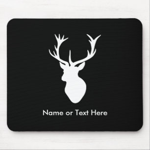 White Stag Head with Antlers Mouse Pad