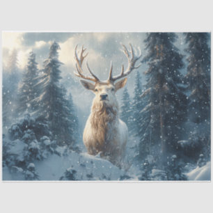 White Stag in the Winter Woods Art Decoupage Tissue Paper
