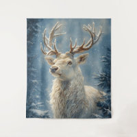 White Stag Portrait Mystical Winter Art