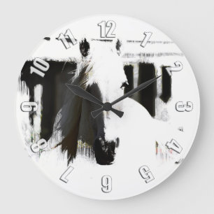 White Stallion Artwork Large Clock