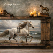 White Stallion By the Sea Decoupage