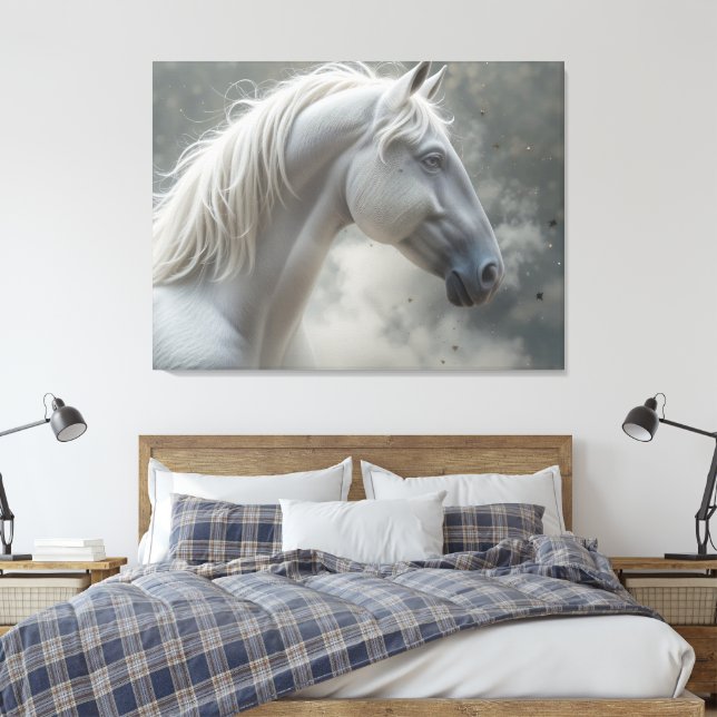 White Stallion Canvas Print (Insitu(Bedroom))