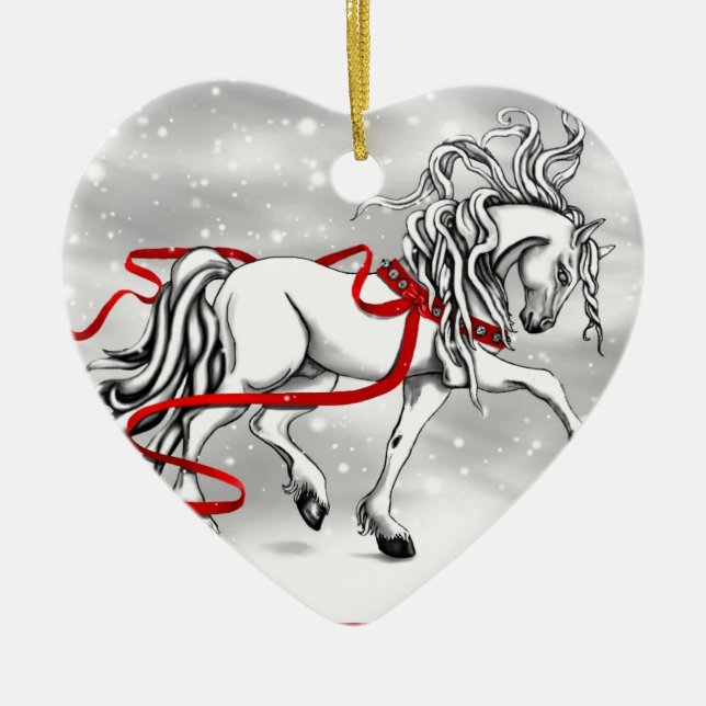 White Stallion Christmas Design Ceramic Tree Decoration (Front)