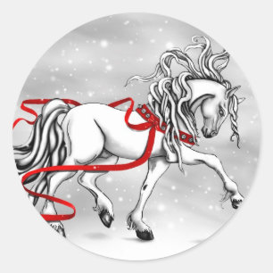 White Stallion Christmas Design Classic Round Sticker