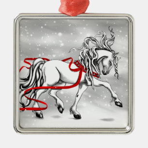 White Stallion Christmas Design Metal Tree Decoration