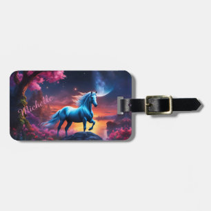 White Stallion Fantasy Pink Garden Luggage Tag