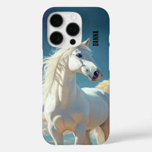 White Stallion Personalised Name iPhone 16 Pro Case