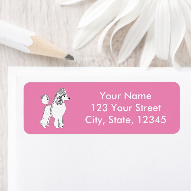 White Standard Poodle Pink Return Address Labels (Insitu)
