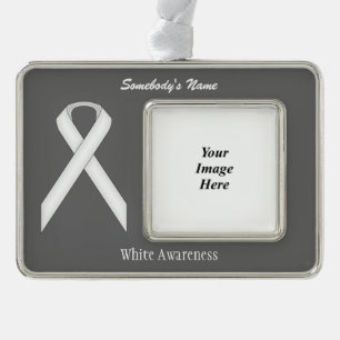 White Standard Ribbon Tmpl (H-O)by Kenneth Yoncich Silver Plated Framed Ornament