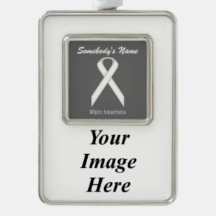 White Standard Ribbon Tmpl (V-I)by Kenneth Yoncich Silver Plated Framed Ornament