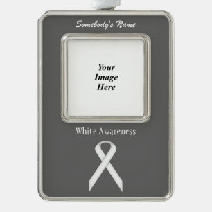White Standard Ribbon Tmpl(V-O) by Kenneth Yoncich Silver Plated Framed Ornament