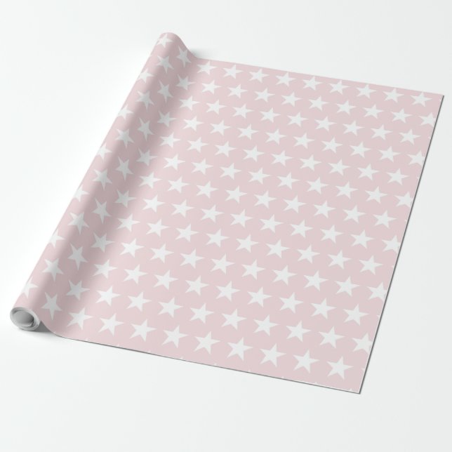 White Star Blush Pink Modern Elegant Design Trendy Wrapping Paper (Unrolled)