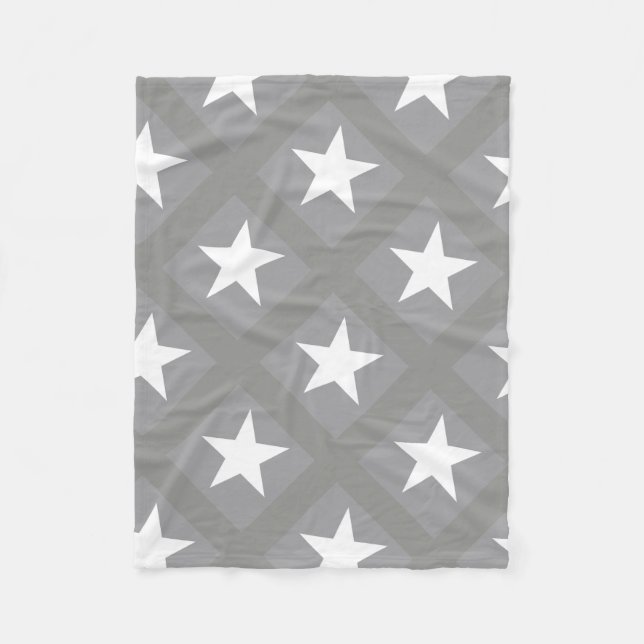 White Star Elegant Grey Colour Design Stars Fleece Blanket (Front)