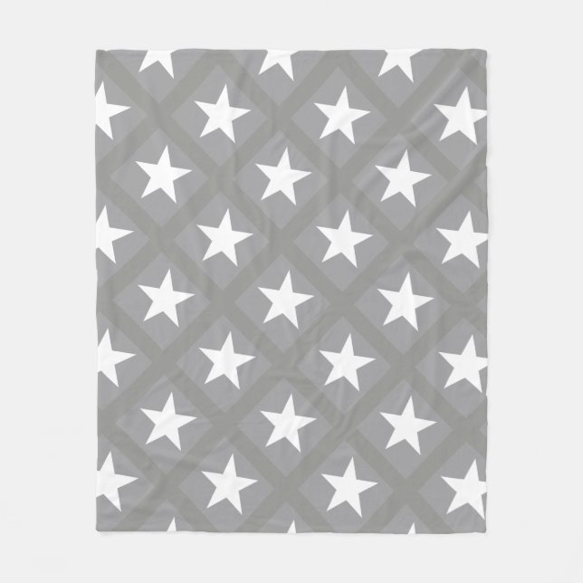 White Star Elegant Grey Colour Design Stars Fleece Blanket (Front)