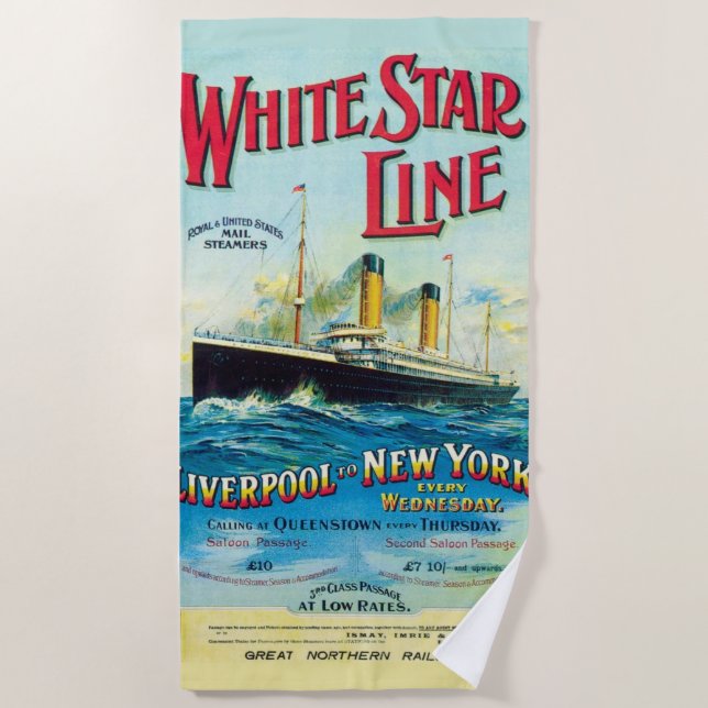 WHITE STAR LINE OCEAN MAIL STEAMER BEACH TOWEL (Front)