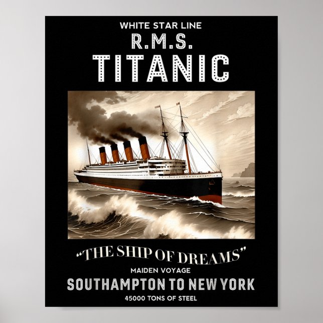 White Star Line Rms Titanic Ship Boys Kids Men  Poster (Front)