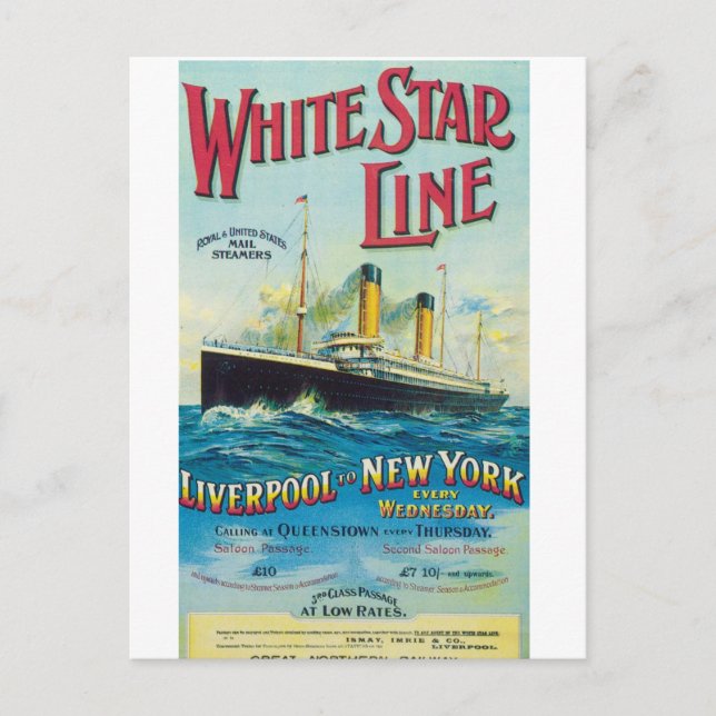 White Star Line, Vintage sea travel poster Postcard (Front)