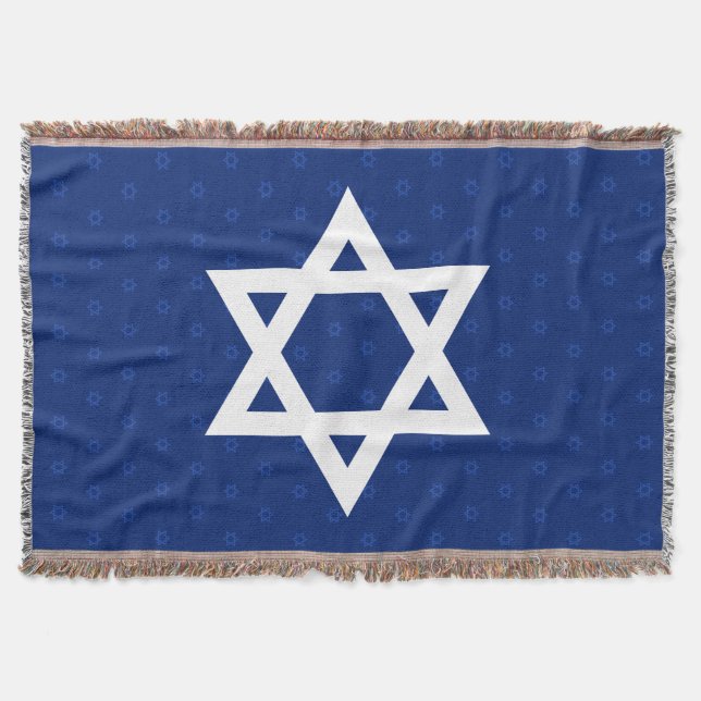 White Star of David Navy Blue Throw Blanket (Front)