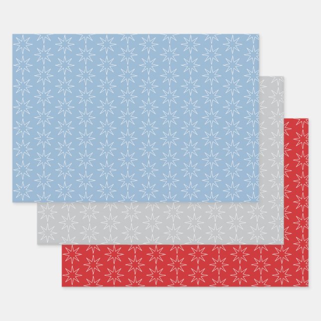 White Star Outline  Wrapping Paper Sheet (Set)