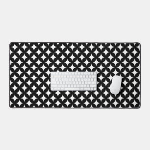 White Star Pattern on Black Desk Mat