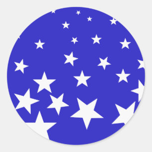 White star pattern on blue background classic round sticker