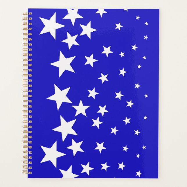 White star pattern on blue background planner (Front)