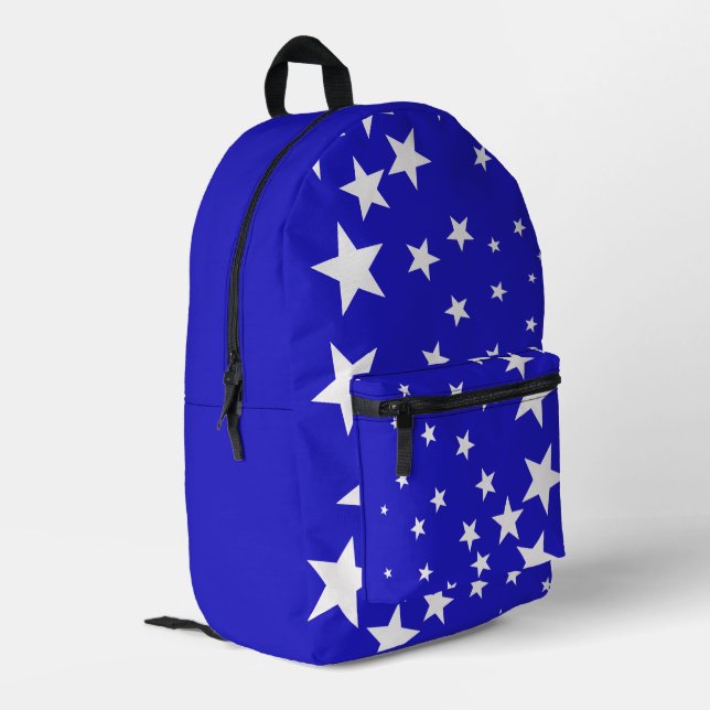 White star pattern on blue background small printed backpack (Back Corner Left)