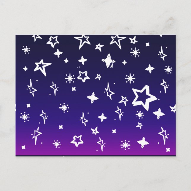 White Star Pattern on Blue to Magenta Ombre Postcard (Front)