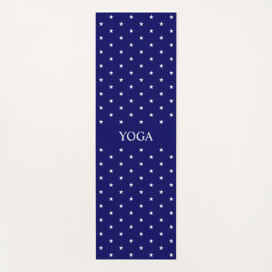 White Star Pattern on Navy Blue Yoga Mat