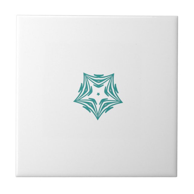 White star teal green outline white background tile (Front)