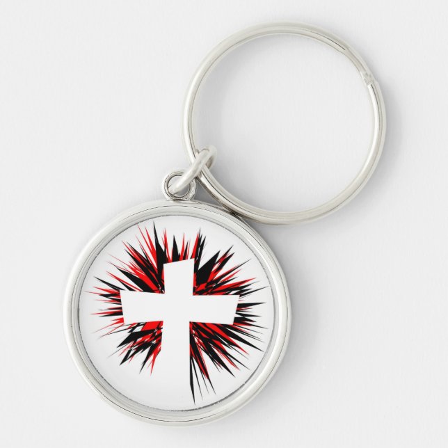 WHITE STARBURST CROSS KEY RING (Front)