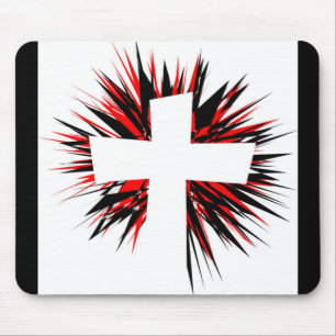 WHITE STARBURST CROSS MOUSE PAD