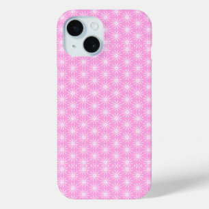 White Starburst Flowers on Pink iPhone 15 Case