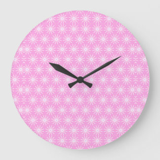 White Starburst Flowers on Pink Large Clock