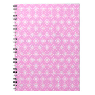 White Starburst Flowers on Pink Notebook