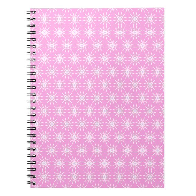 White Starburst Flowers on Pink Notebook (Front)