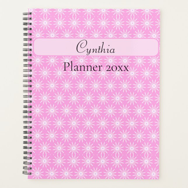 White Starburst Flowers on Pink Planner (Front)