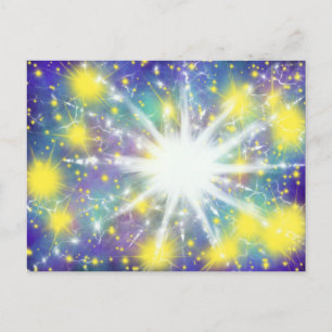 White Starburst & Gold Glory Stars Modern Art Postcard