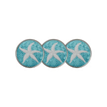 White Starfish Aqua Sea Glass Pattern