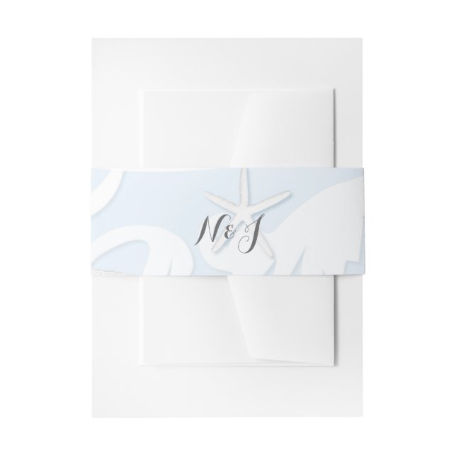 White Starfish Blue Beach Elegant Wedding Invitation Belly Band (Front Example)